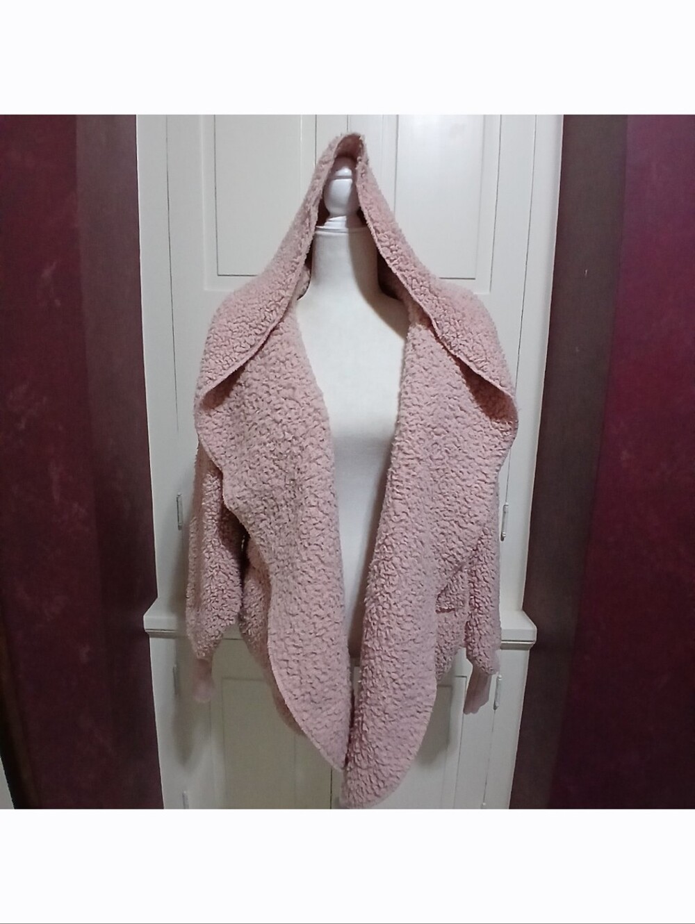 Nordic Beach Women's 1 Size Pastel Pink Sherpa Fleece Hoodie Wrap Robe Cardigan